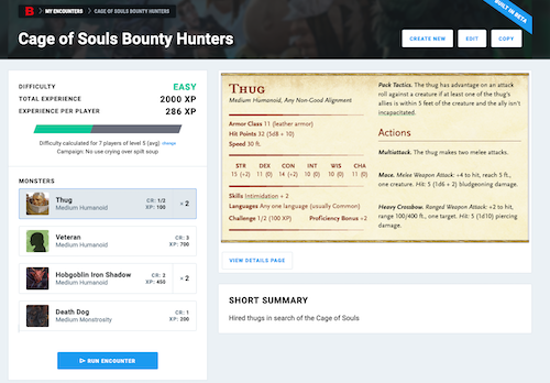 screenshot of the Encounter Builder