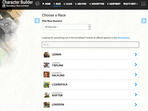 the DnD Beyond Character Builder