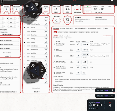 screenshot of character sheet