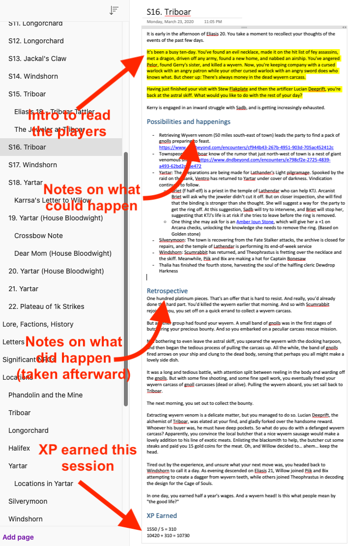 picture of session notes