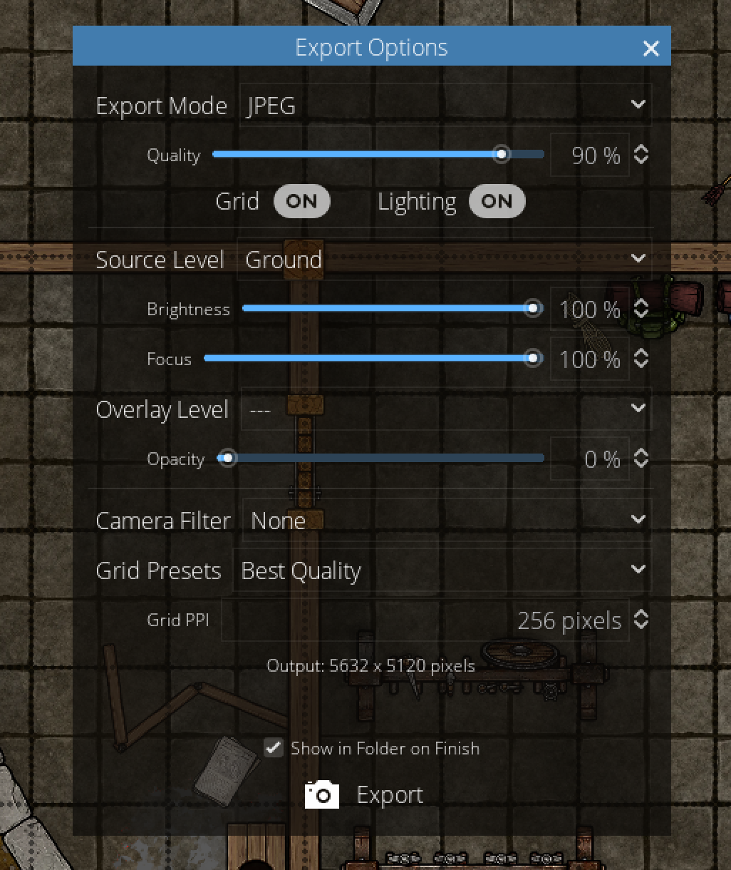 Dungeon Draft export dialog