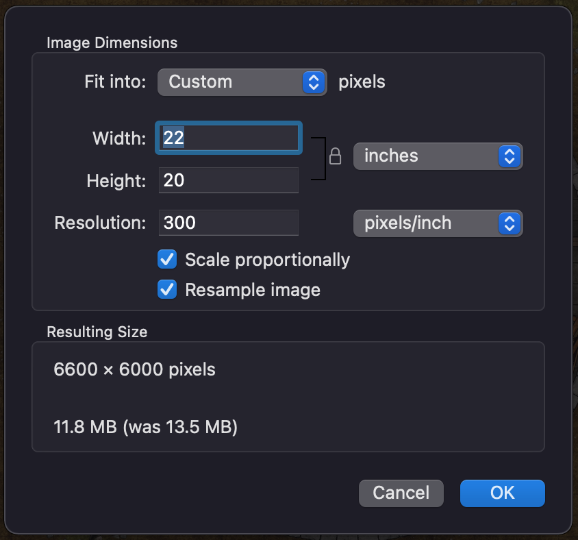 The scaling window on Preview