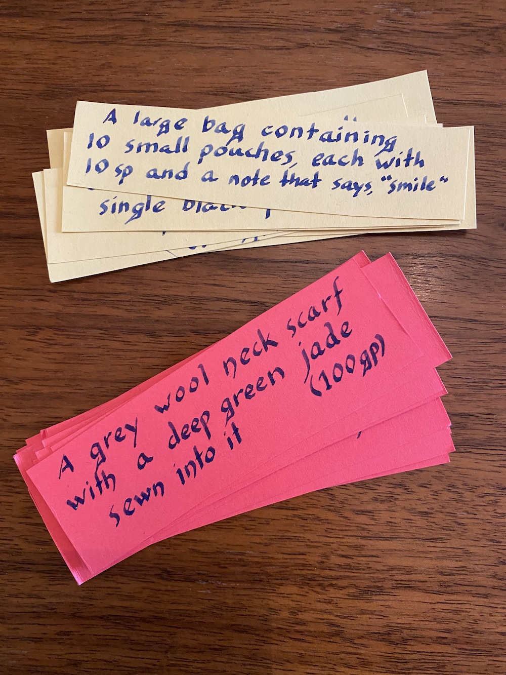 sample treasure cards